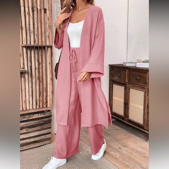 Elegant Hot Pink Women's Pants & Kimono Set - Picture 10 of 16